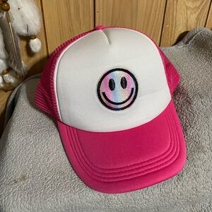 Pink and White Smiley Face Trucker Hat